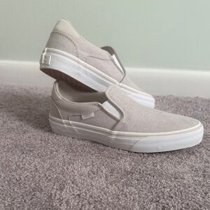 Vans Slip-On Canvas Loafers in Light Beige and White